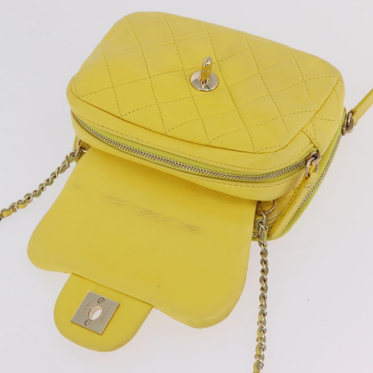 CHANEL Matelasse Chain Shoulder Bag Lamb Skin Yellow Gold CC Auth ka6413M