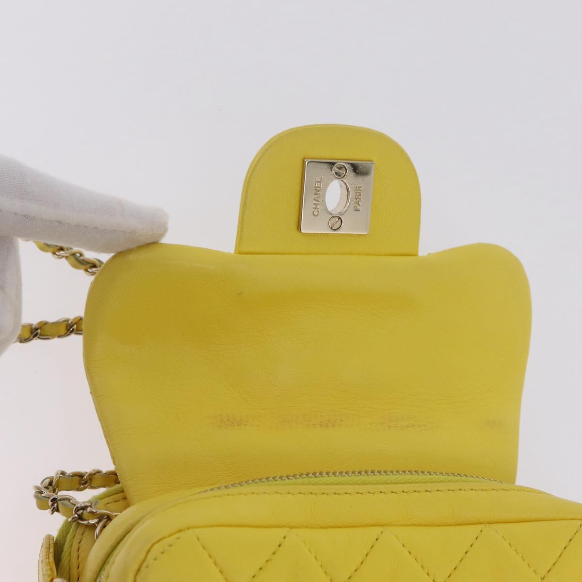 CHANEL Matelasse Chain Shoulder Bag Lamb Skin Yellow Gold CC Auth ka6413M
