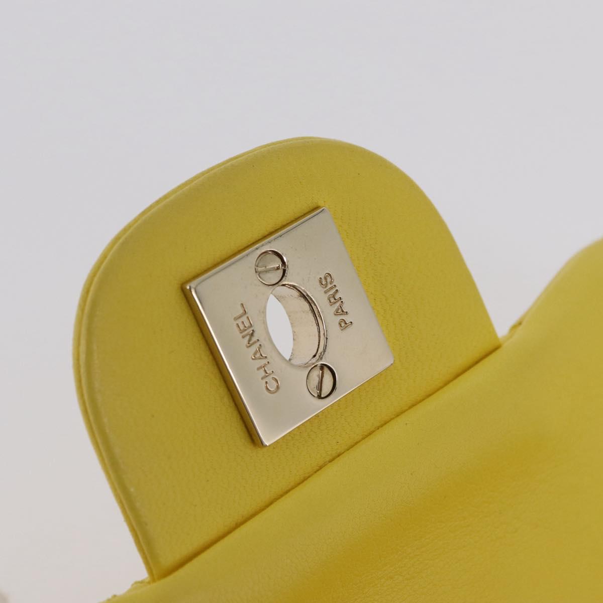 CHANEL Matelasse Chain Shoulder Bag Lamb Skin Yellow Gold CC Auth ka6413M