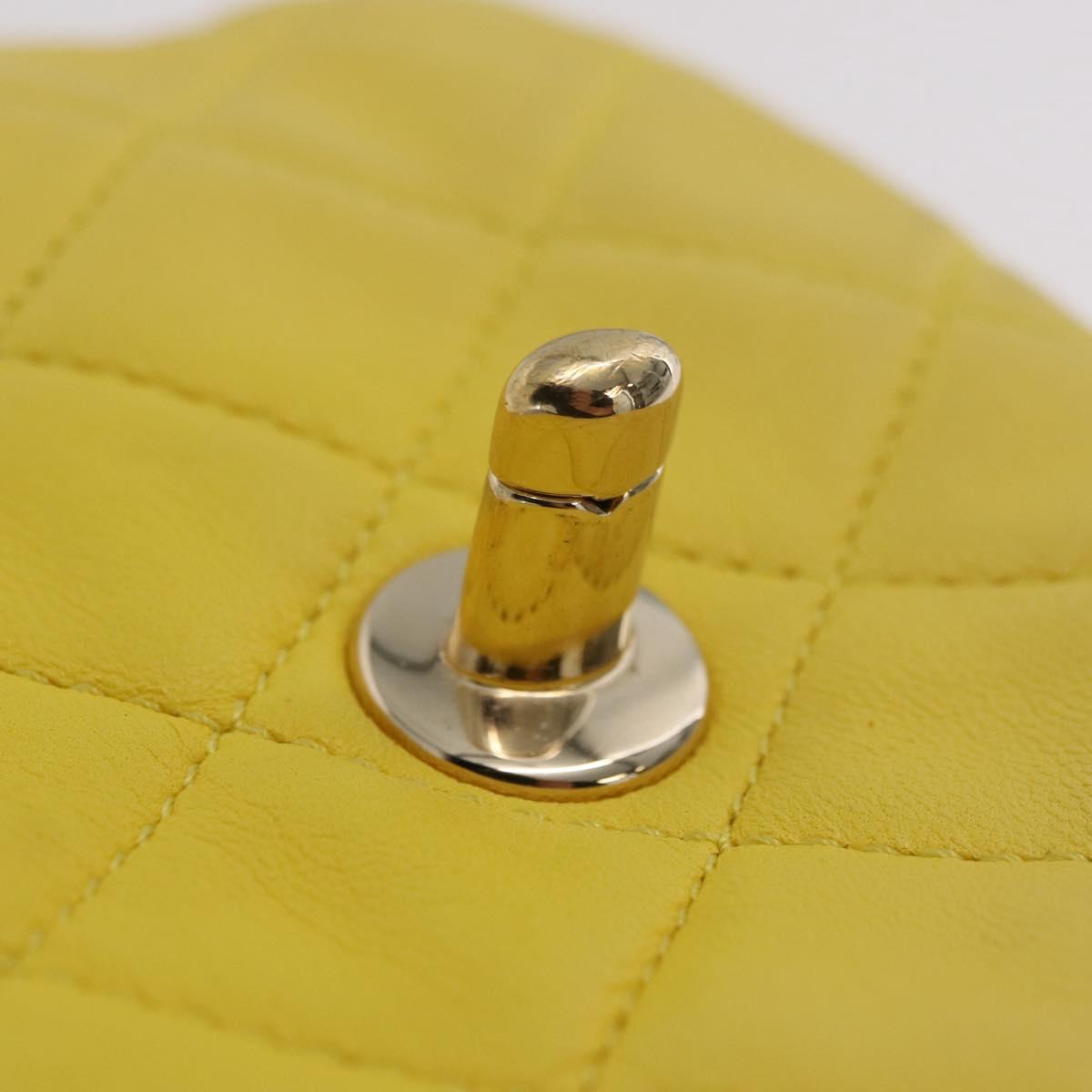 CHANEL Matelasse Chain Shoulder Bag Lamb Skin Yellow Gold CC Auth ka6413M