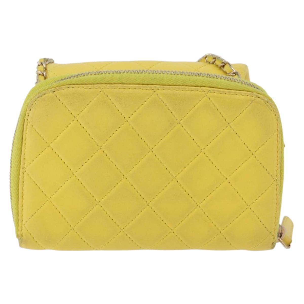 CHANEL Matelasse Chain Shoulder Bag Lamb Skin Yellow Gold CC Auth ka6413M