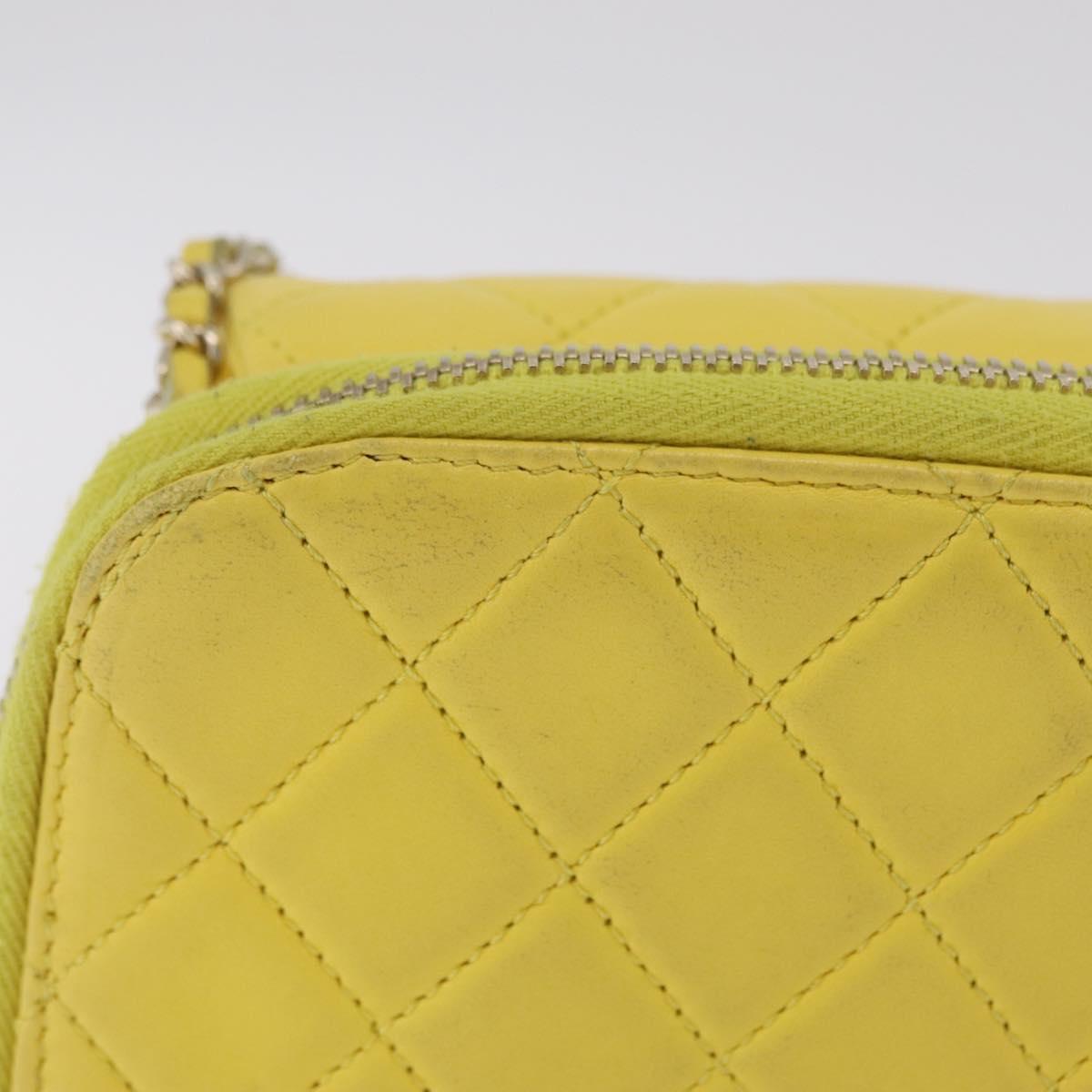 CHANEL Matelasse Chain Shoulder Bag Lamb Skin Yellow Gold CC Auth ka6413M