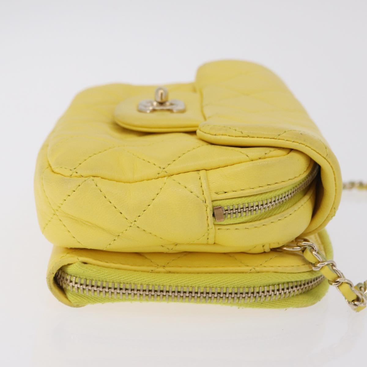 CHANEL Matelasse Chain Shoulder Bag Lamb Skin Yellow Gold CC Auth ka6413M