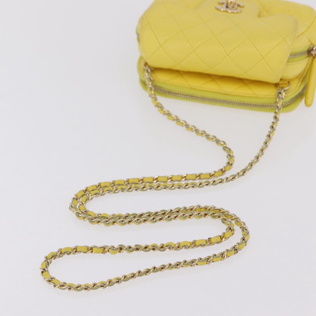 CHANEL Matelasse Chain Shoulder Bag Lamb Skin Yellow Gold CC Auth ka6413M