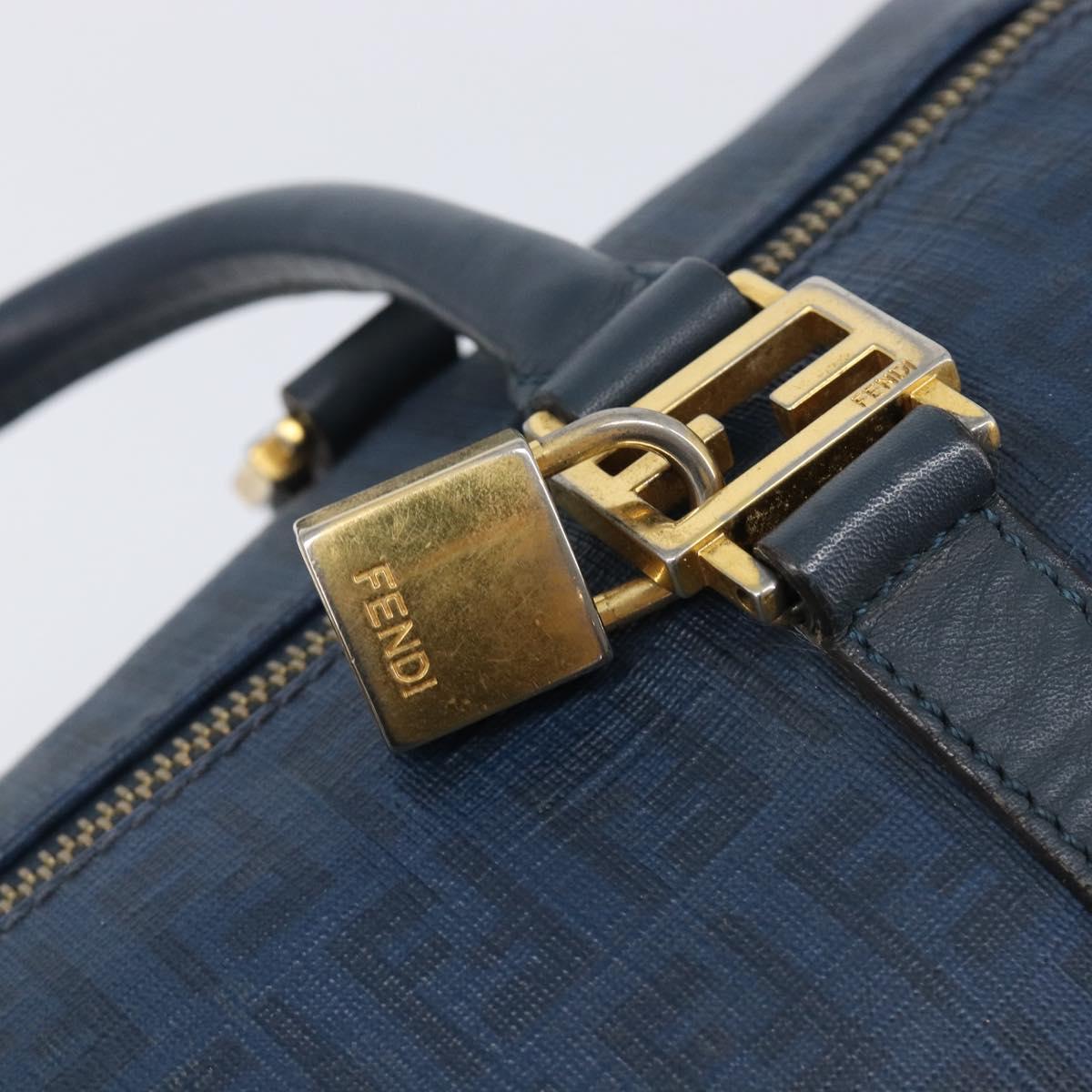 FENDI Zucchino Canvas Hand Bag PVC Navy Gold Auth ka6414