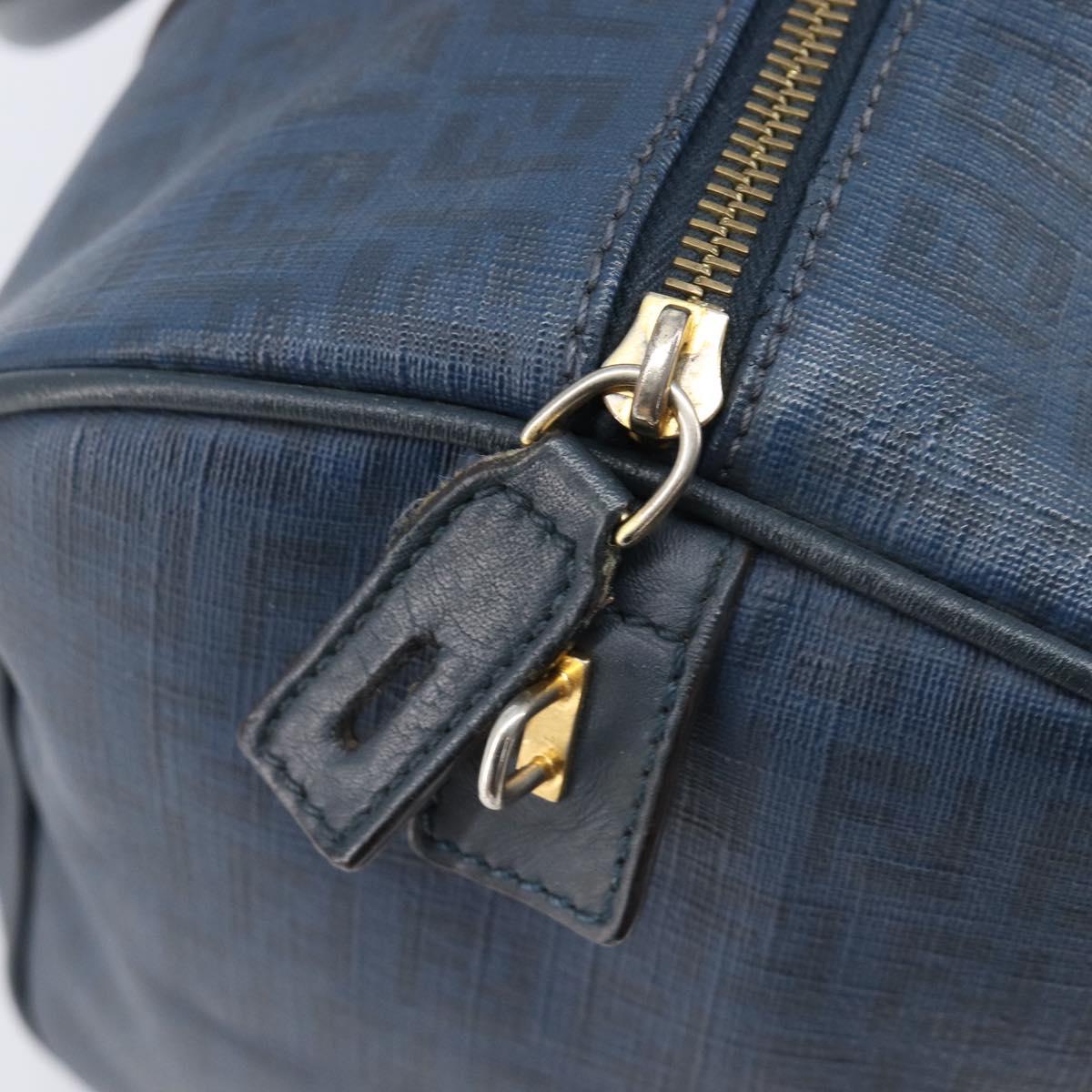 FENDI Zucchino Canvas Hand Bag PVC Navy Gold Auth ka6414