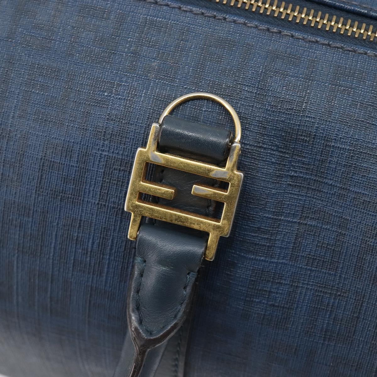 FENDI Zucchino Canvas Hand Bag PVC Navy Gold Auth ka6414