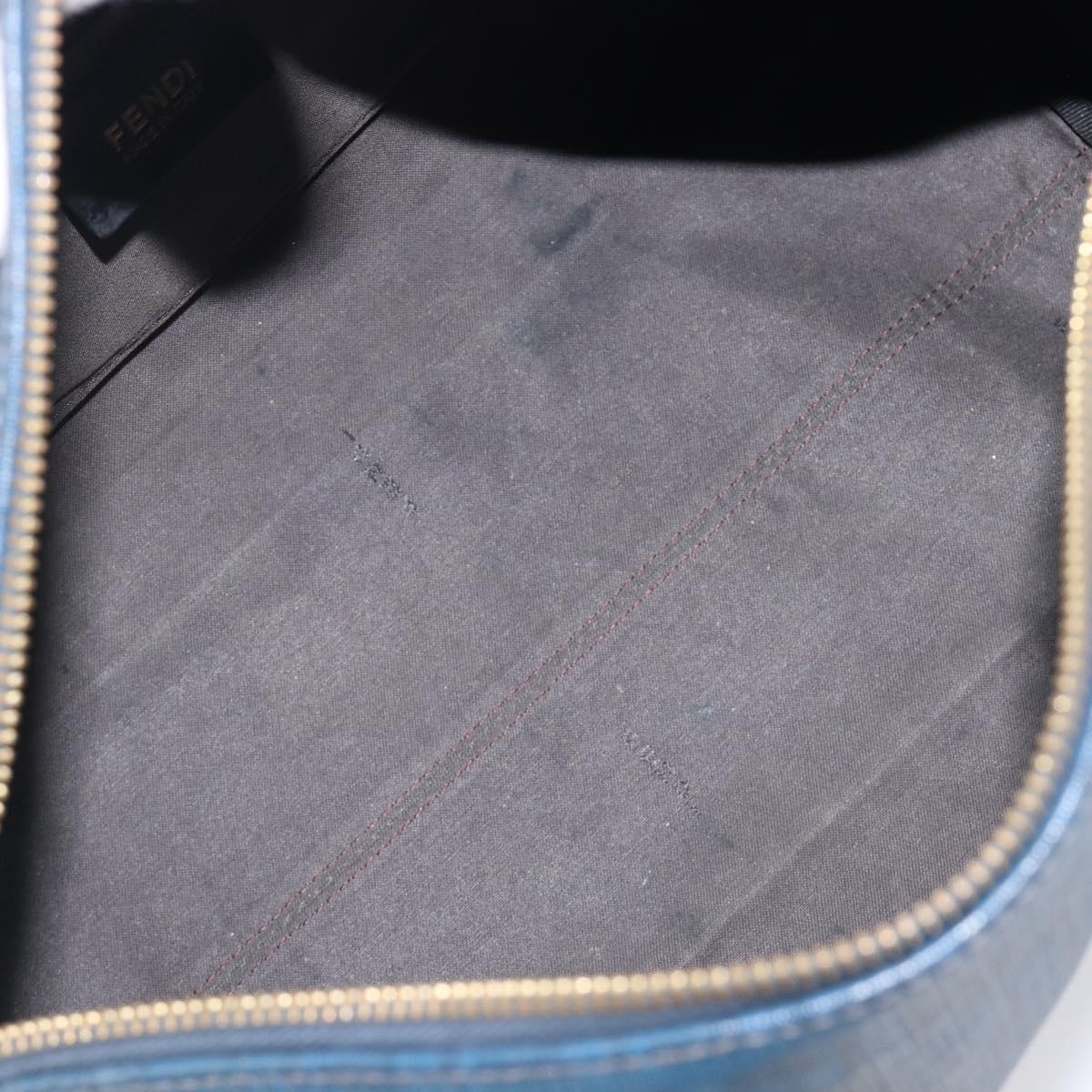 FENDI Zucchino Canvas Hand Bag PVC Navy Gold Auth ka6414