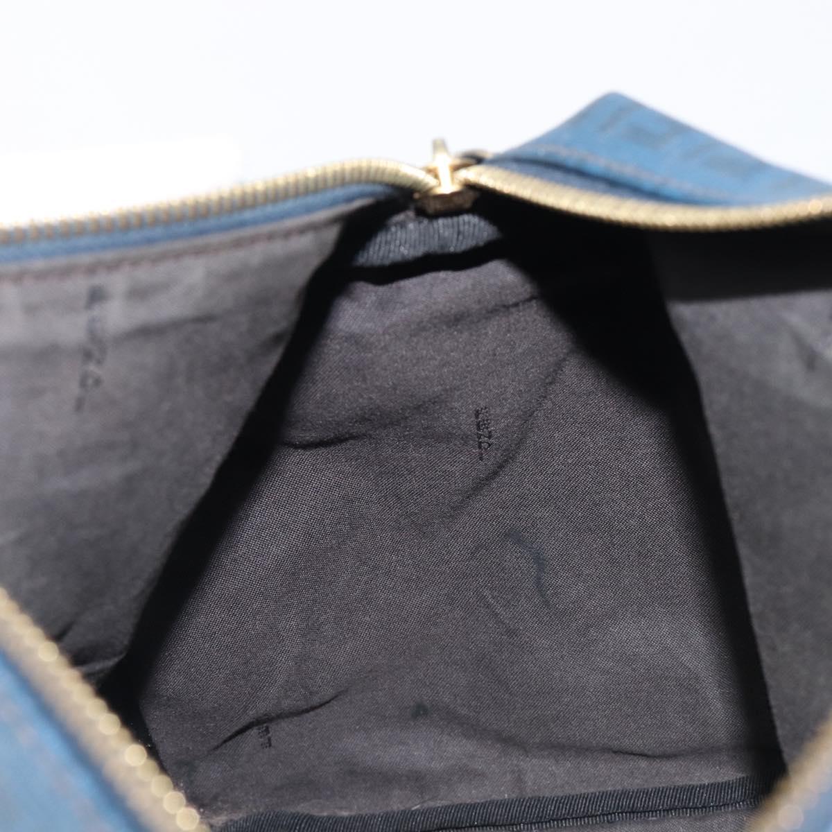 FENDI Zucchino Canvas Hand Bag PVC Navy Gold Auth ka6414