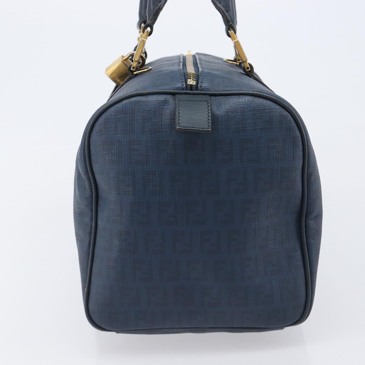 FENDI Zucchino Canvas Hand Bag PVC Navy Gold Auth ka6414
