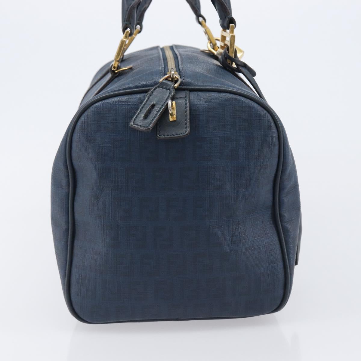 FENDI Zucchino Canvas Hand Bag PVC Navy Gold Auth ka6414