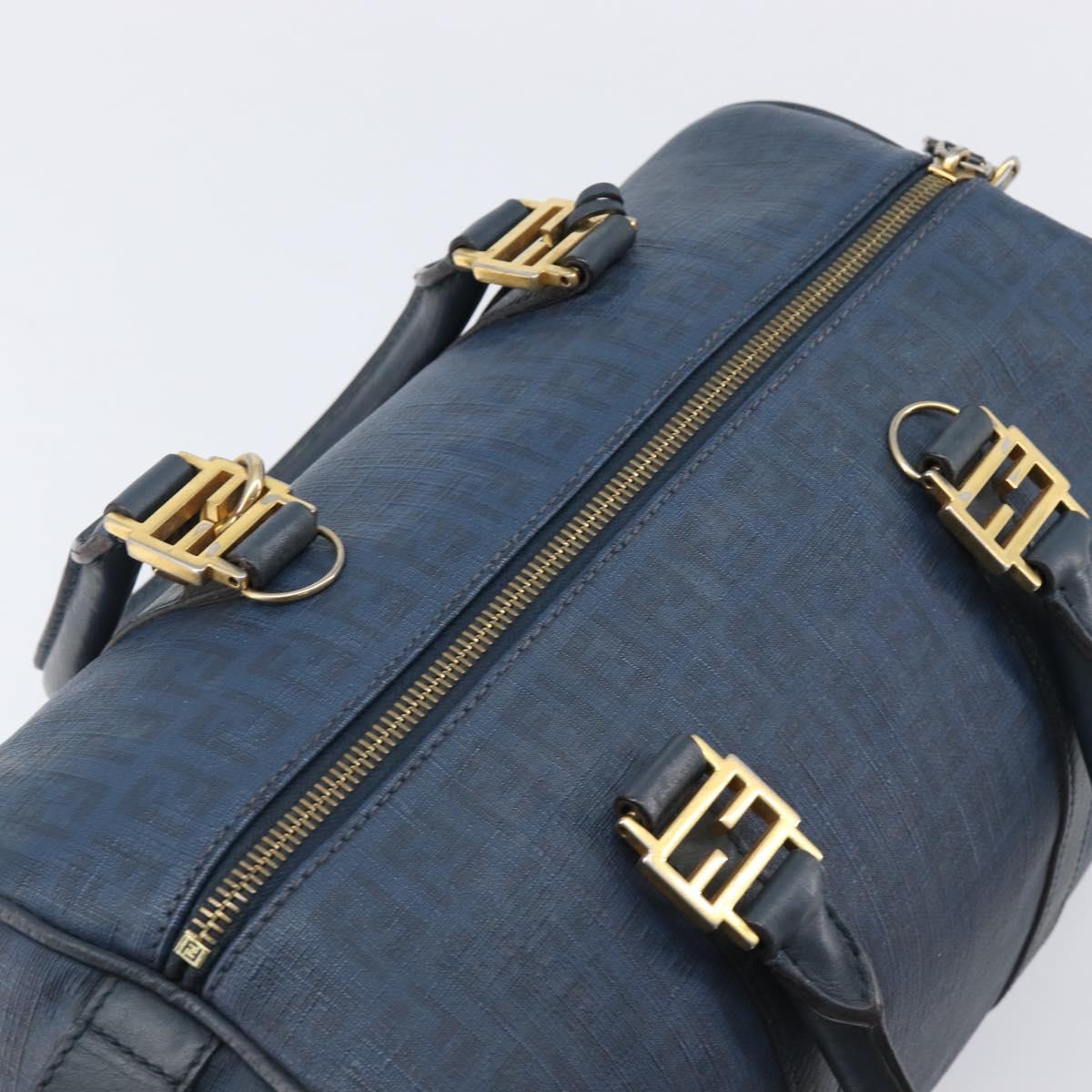 FENDI Zucchino Canvas Hand Bag PVC Navy Gold Auth ka6414