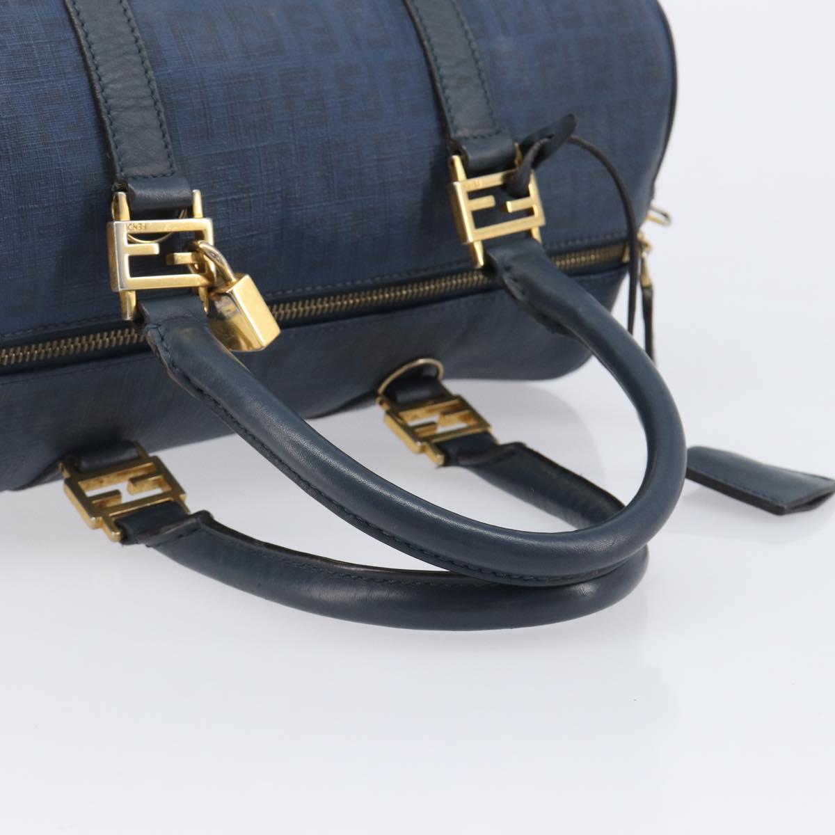 FENDI Zucchino Canvas Hand Bag PVC Navy Gold Auth ka6414