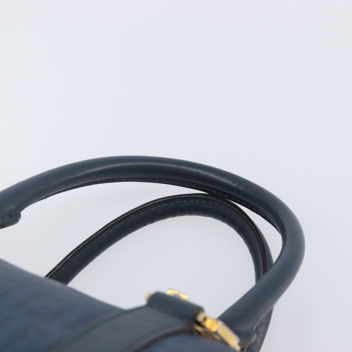 FENDI Zucchino Canvas Hand Bag PVC Navy Gold Auth ka6414
