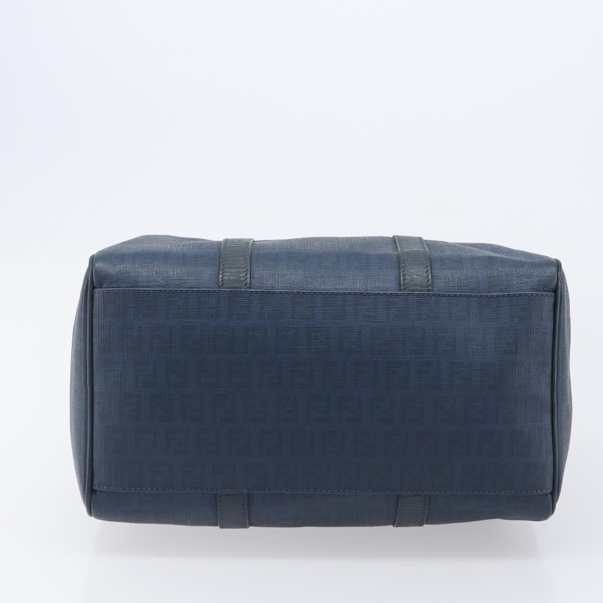 FENDI Zucchino Canvas Hand Bag PVC Navy Gold Auth ka6414