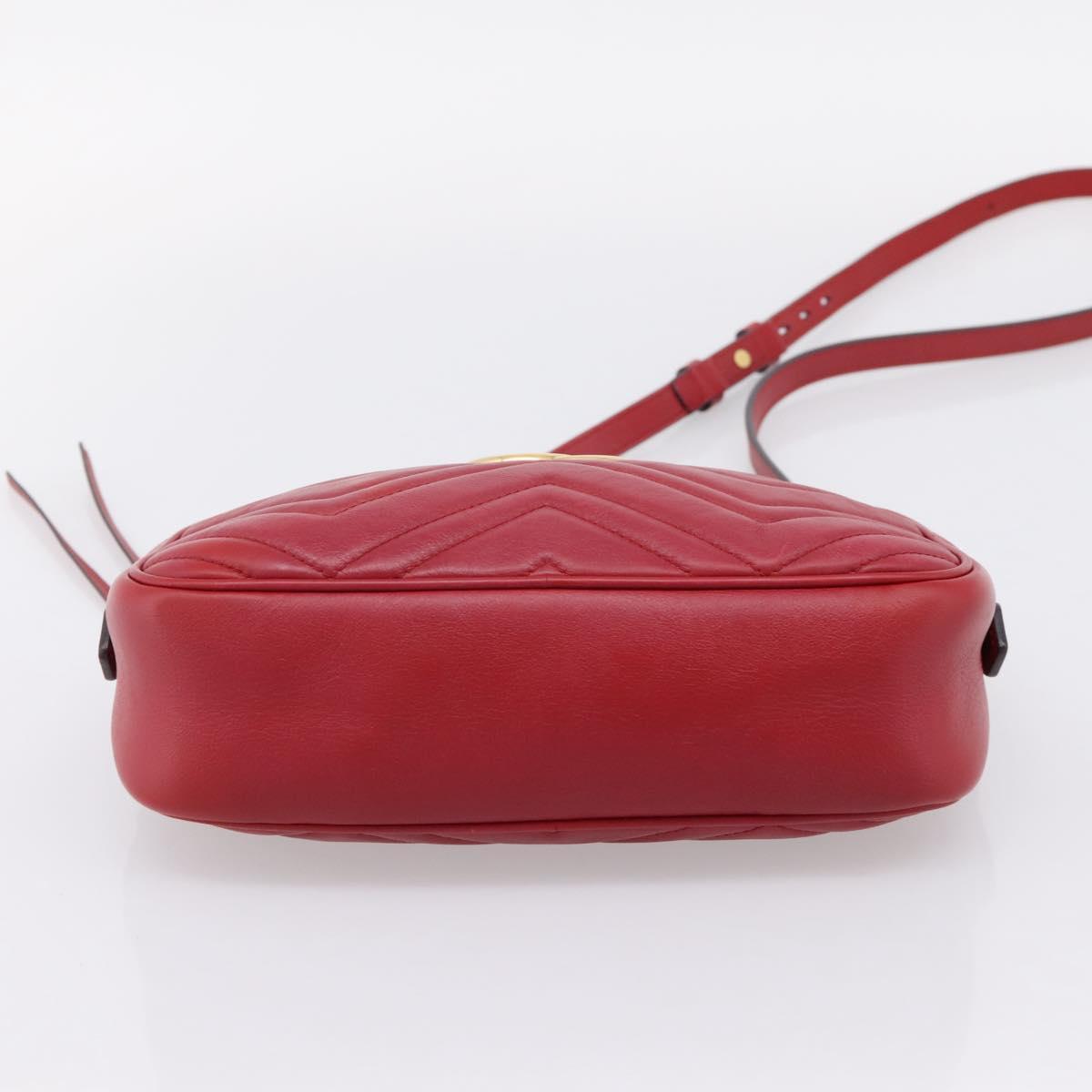 GUCCI GG Marmont Shoulder Bag Leather Red Gold 447632 Auth ka6415