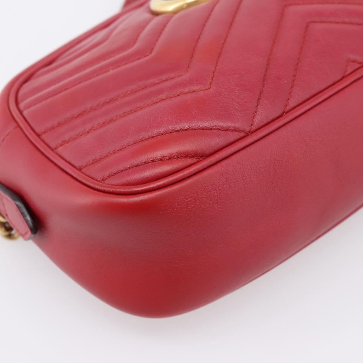GUCCI GG Marmont Shoulder Bag Leather Red Gold 447632 Auth ka6415