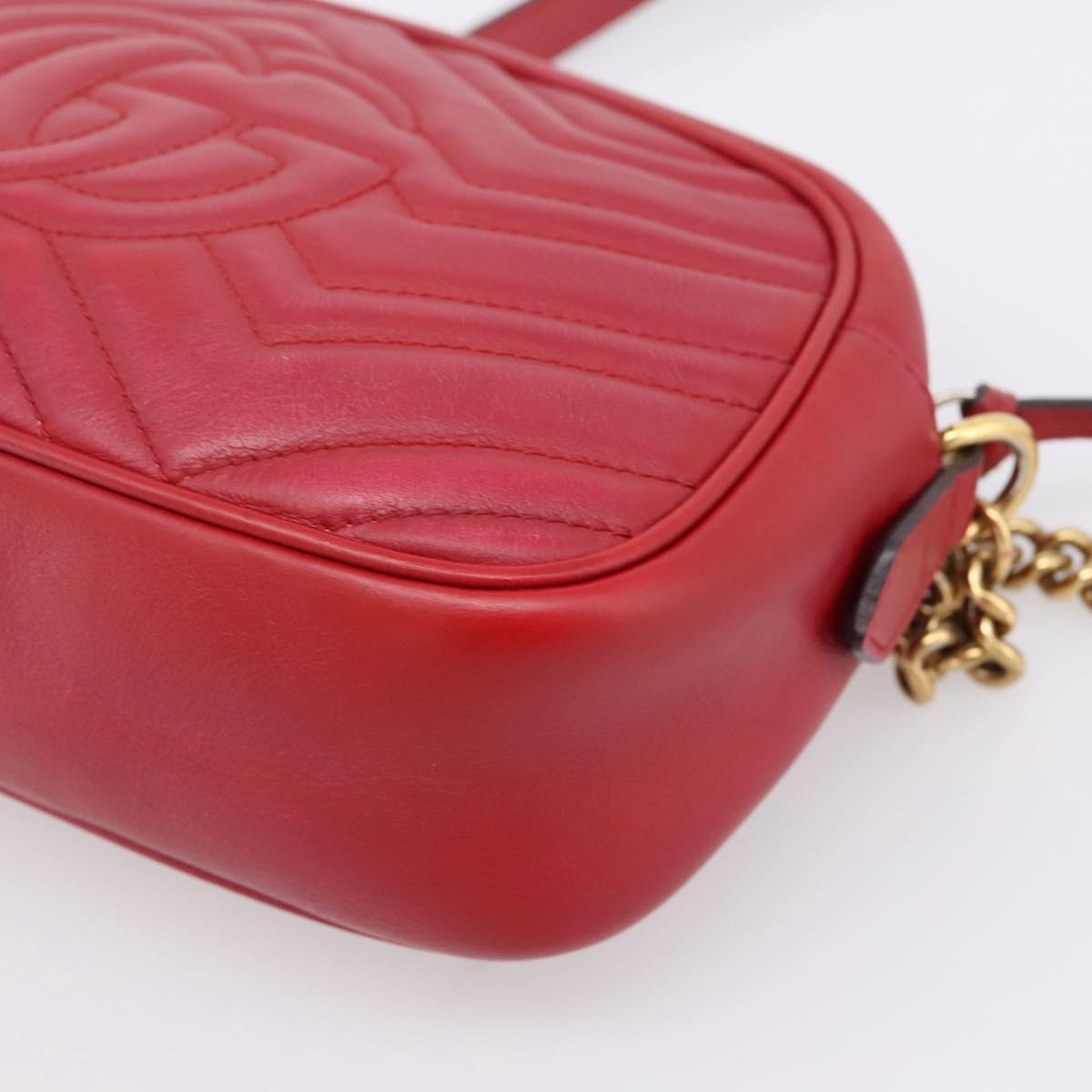 GUCCI GG Marmont Shoulder Bag Leather Red Gold 447632 Auth ka6415