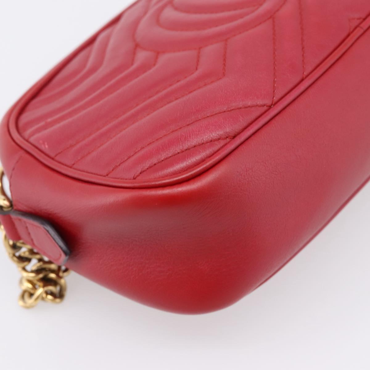 GUCCI GG Marmont Shoulder Bag Leather Red Gold 447632 Auth ka6415