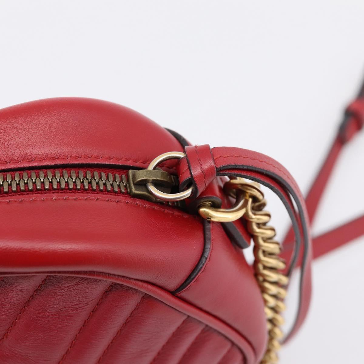 GUCCI GG Marmont Shoulder Bag Leather Red Gold 447632 Auth ka6415