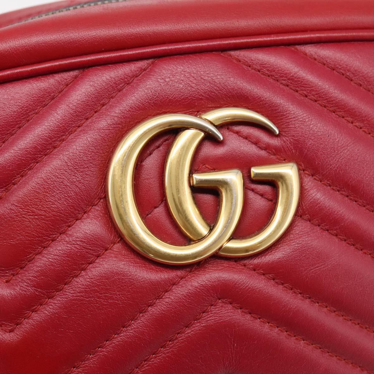 GUCCI GG Marmont Shoulder Bag Leather Red Gold 447632 Auth ka6415