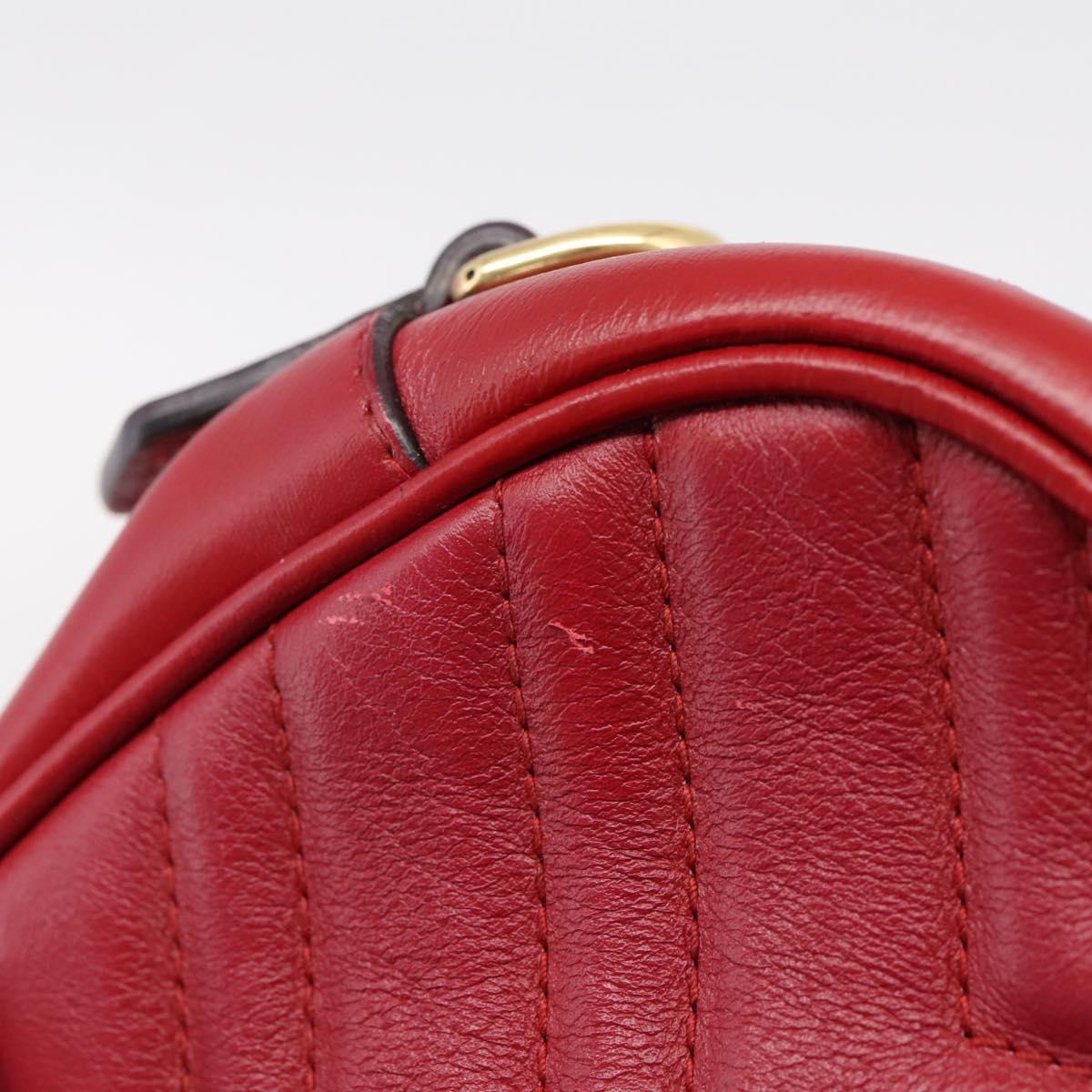 GUCCI GG Marmont Shoulder Bag Leather Red Gold 447632 Auth ka6415
