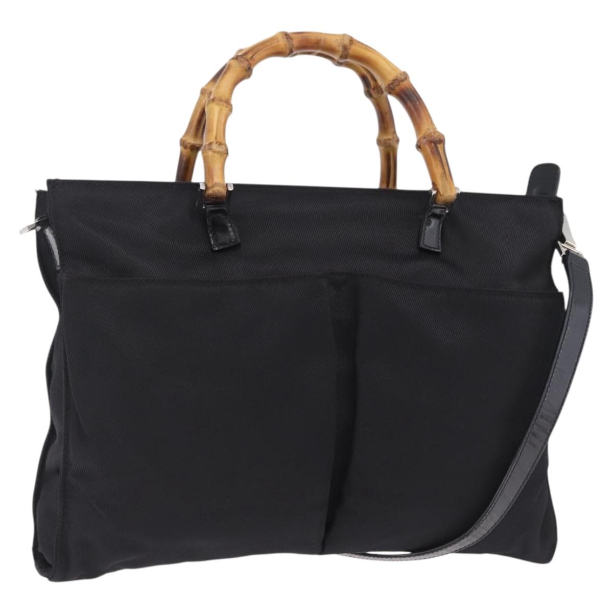 GUCCI Bamboo Hand Bag Nylon 2way Black Silver 001 2855 1875 5 Auth ka6416