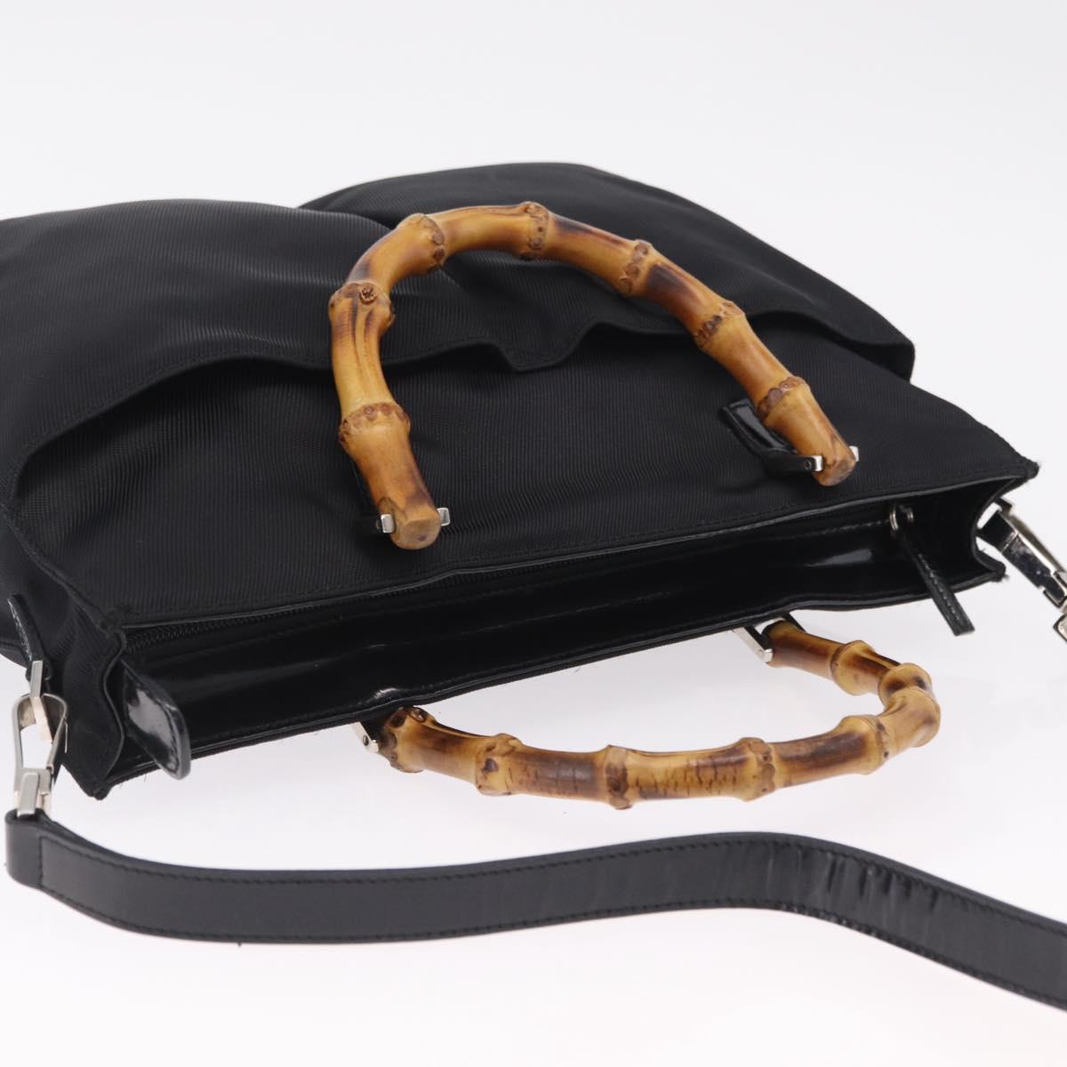 GUCCI Bamboo Hand Bag Nylon 2way Black Silver 001 2855 1875 5 Auth ka6416