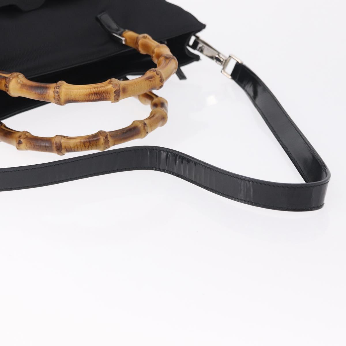 GUCCI Bamboo Hand Bag Nylon 2way Black Silver 001 2855 1875 5 Auth ka6416