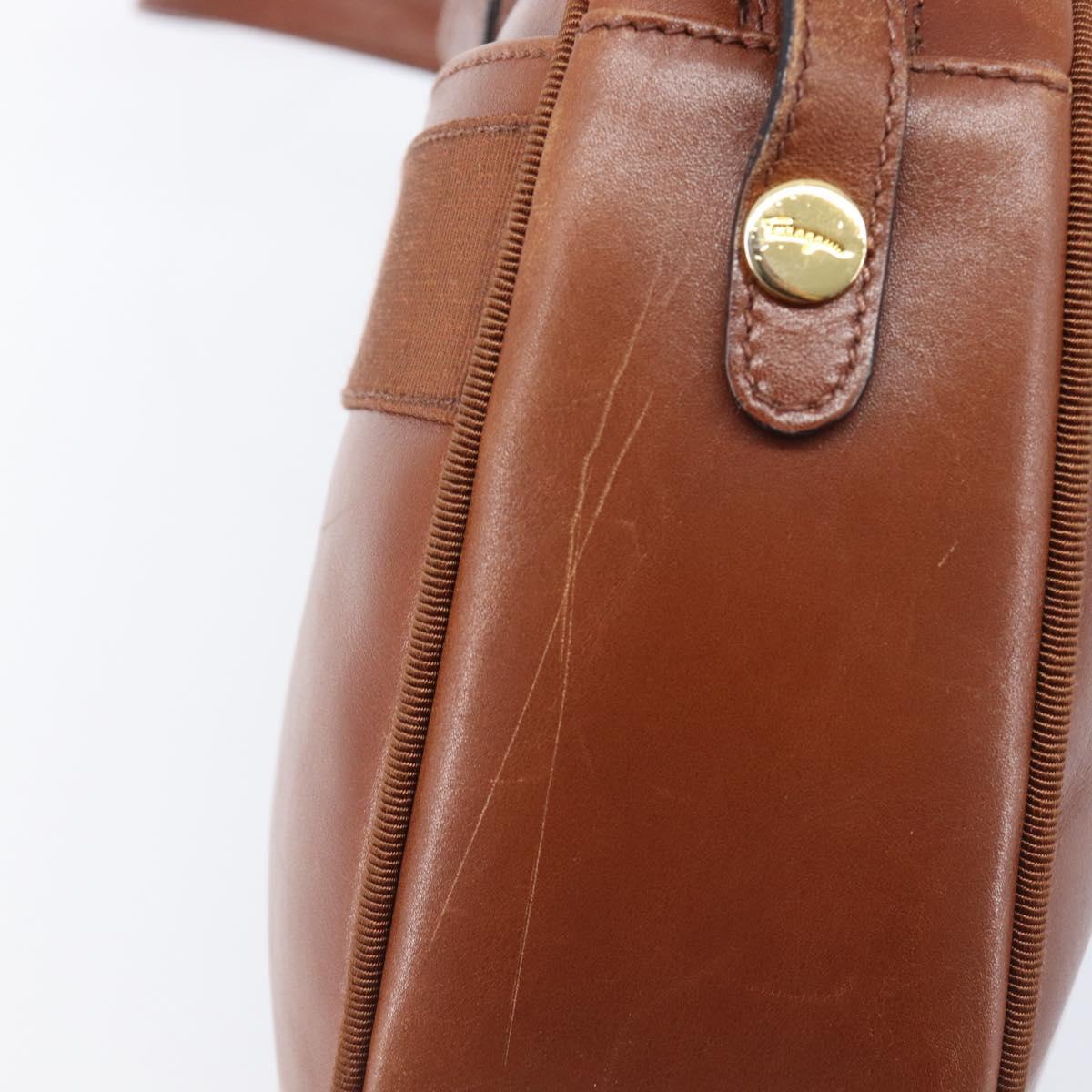 Salvatore Ferragamo Vala Shoulder Bag Leather Gold Brown Auth ka6418