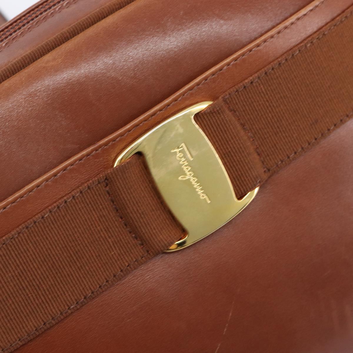 Salvatore Ferragamo Vala Shoulder Bag Leather Gold Brown Auth ka6418