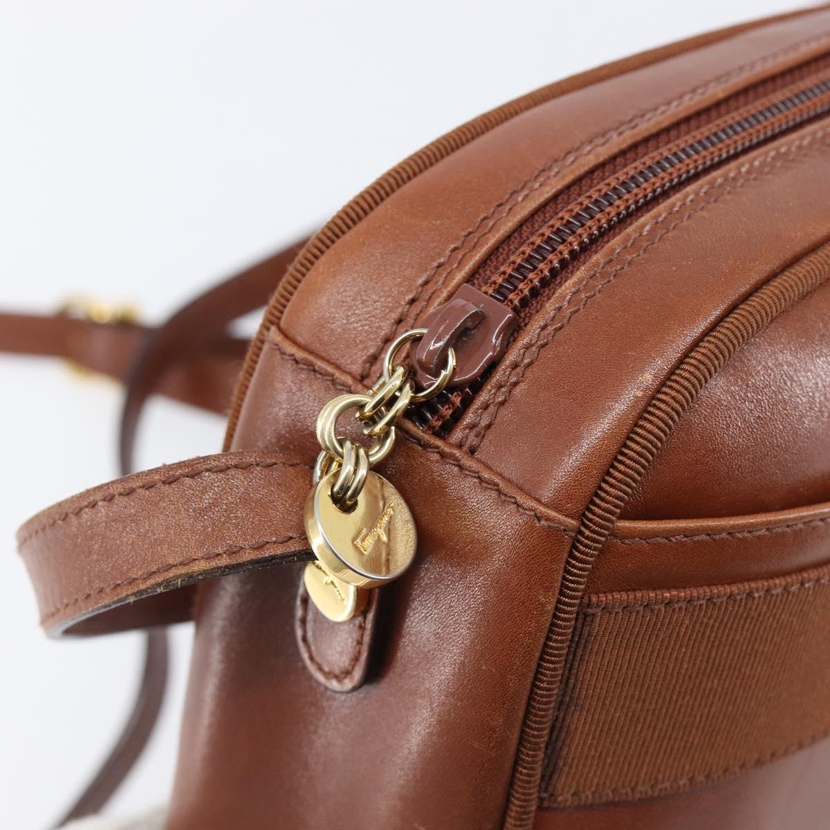 Salvatore Ferragamo Vala Shoulder Bag Leather Gold Brown Auth ka6418