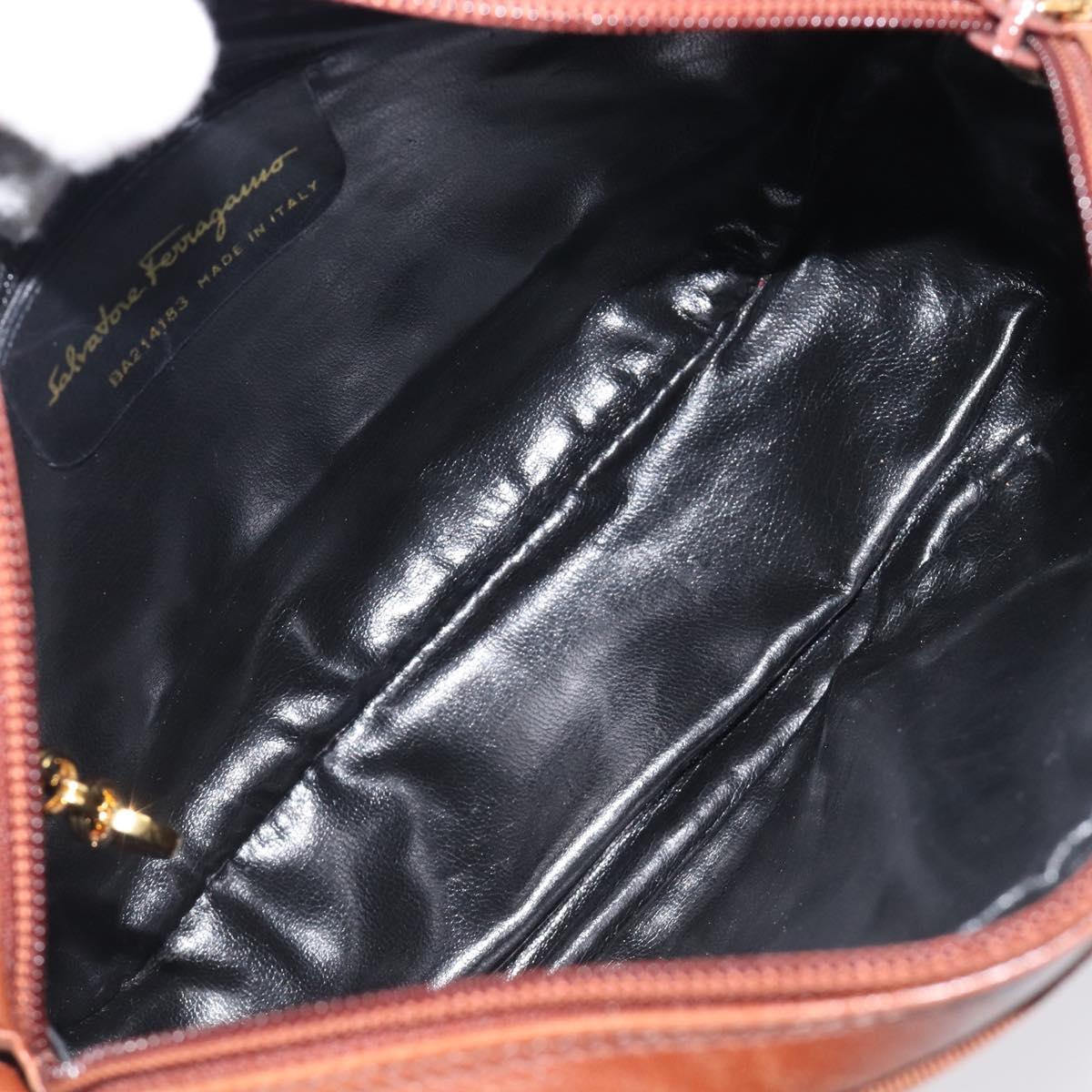 Salvatore Ferragamo Vala Shoulder Bag Leather Gold Brown Auth ka6418