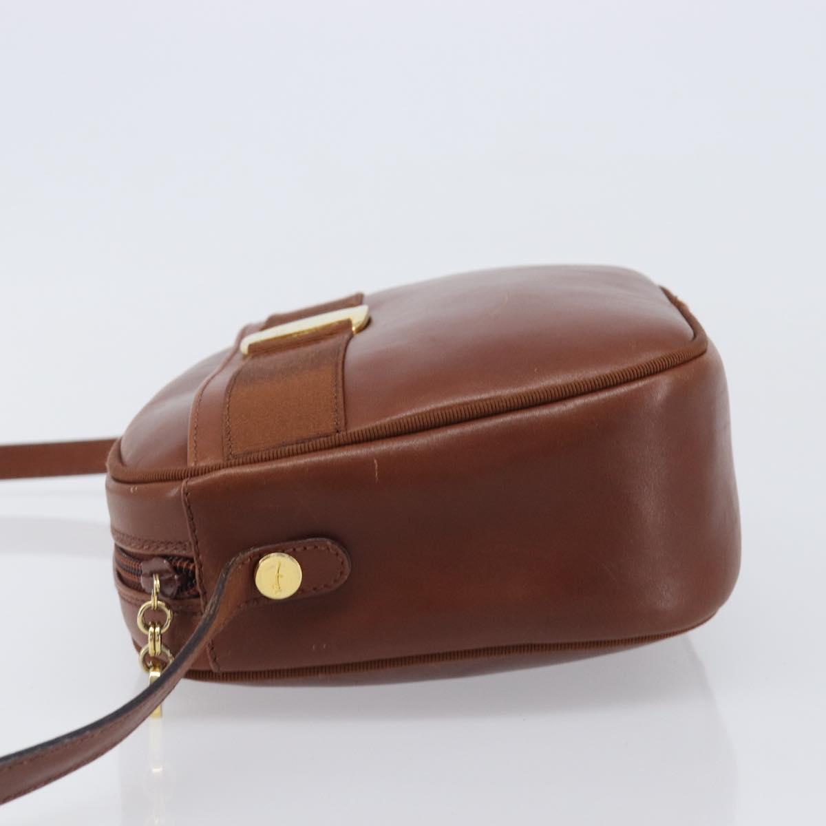 Salvatore Ferragamo Vala Shoulder Bag Leather Gold Brown Auth ka6418