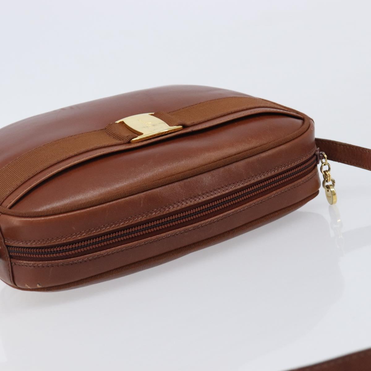 Salvatore Ferragamo Vala Shoulder Bag Leather Gold Brown Auth ka6418