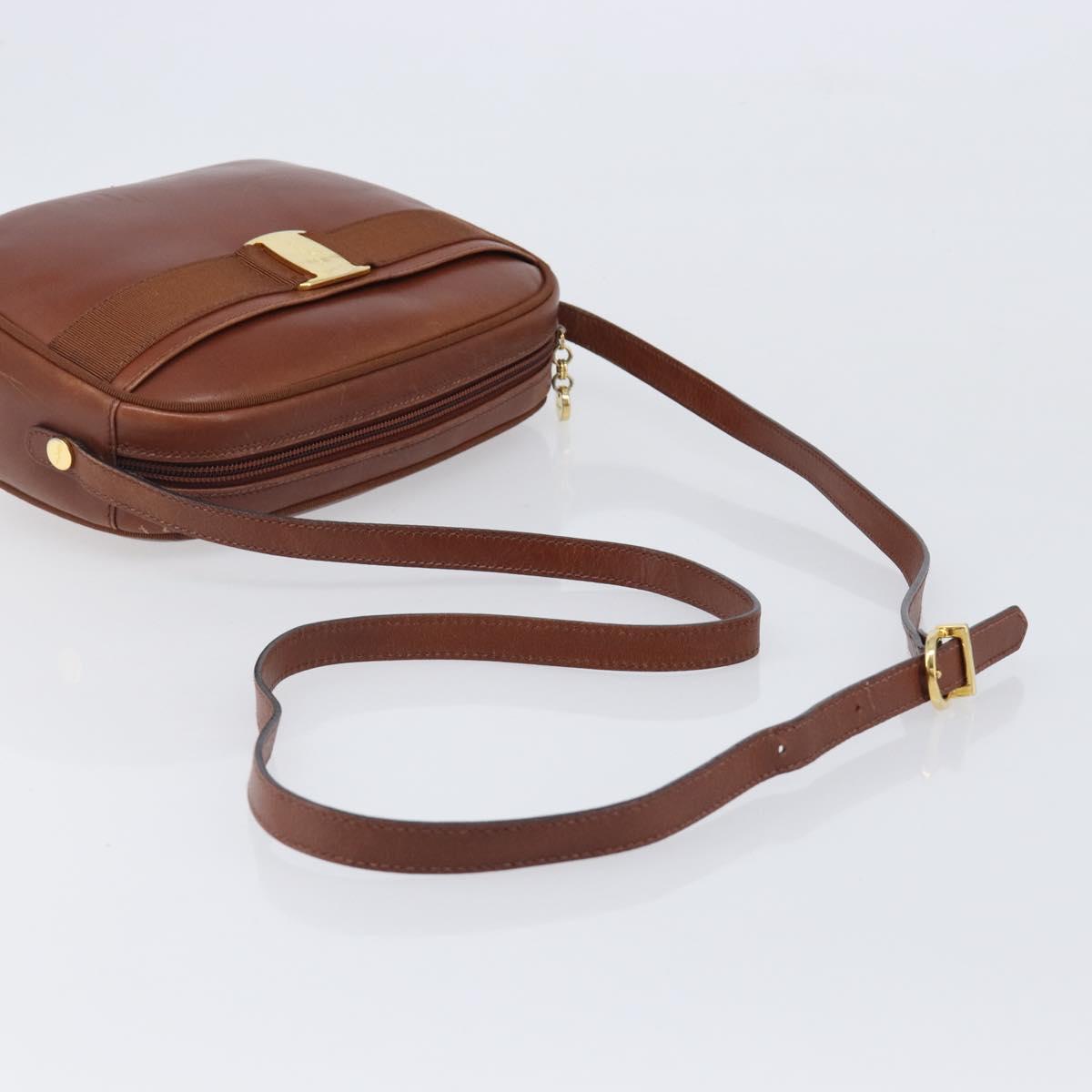 Salvatore Ferragamo Vala Shoulder Bag Leather Gold Brown Auth ka6418