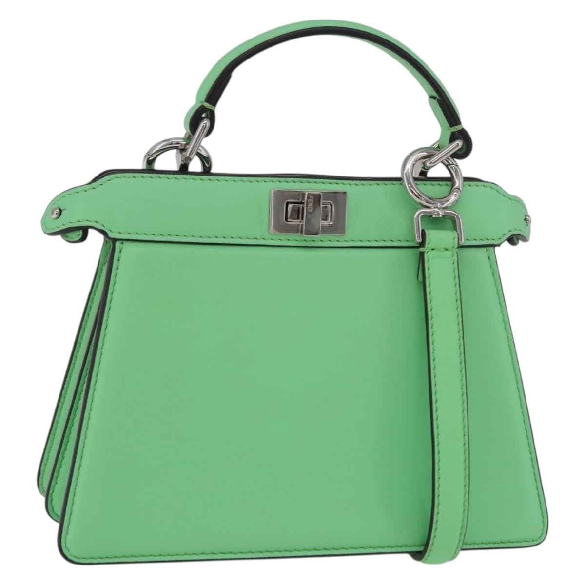 FENDI Peek A Boo I See You Petit Bag Leather Emerald Green 8BN335 Auth ka6423M