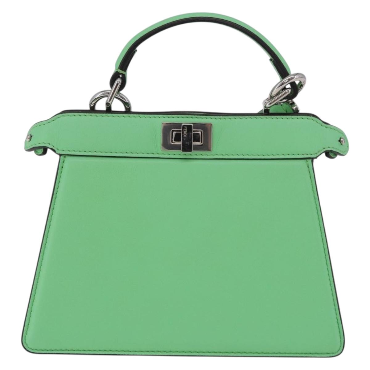 FENDI Peek A Boo I See You Petit Bag Leather Emerald Green 8BN335 Auth ka6423M