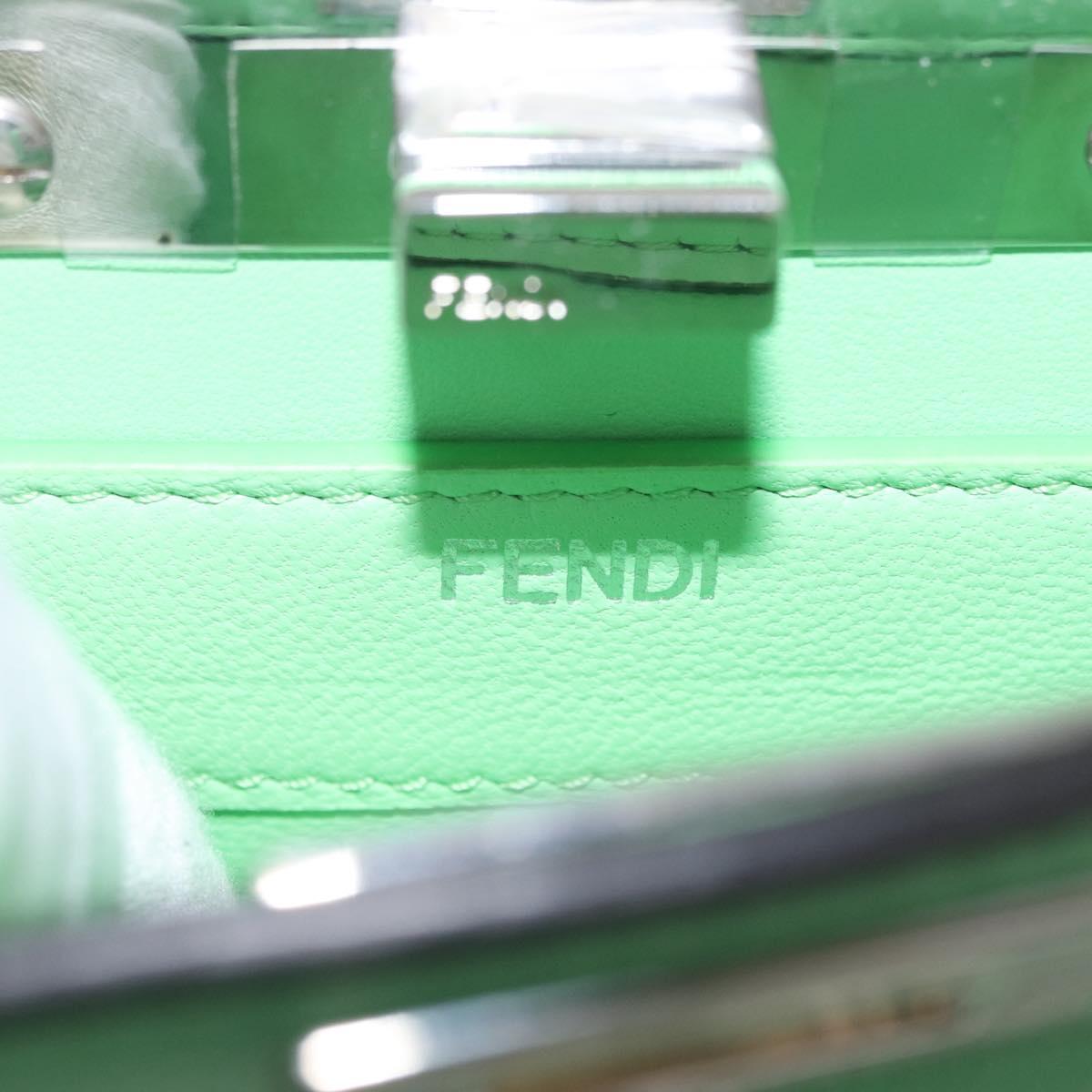 FENDI Peek A Boo I See You Petit Bag Leather Emerald Green 8BN335 Auth ka6423M