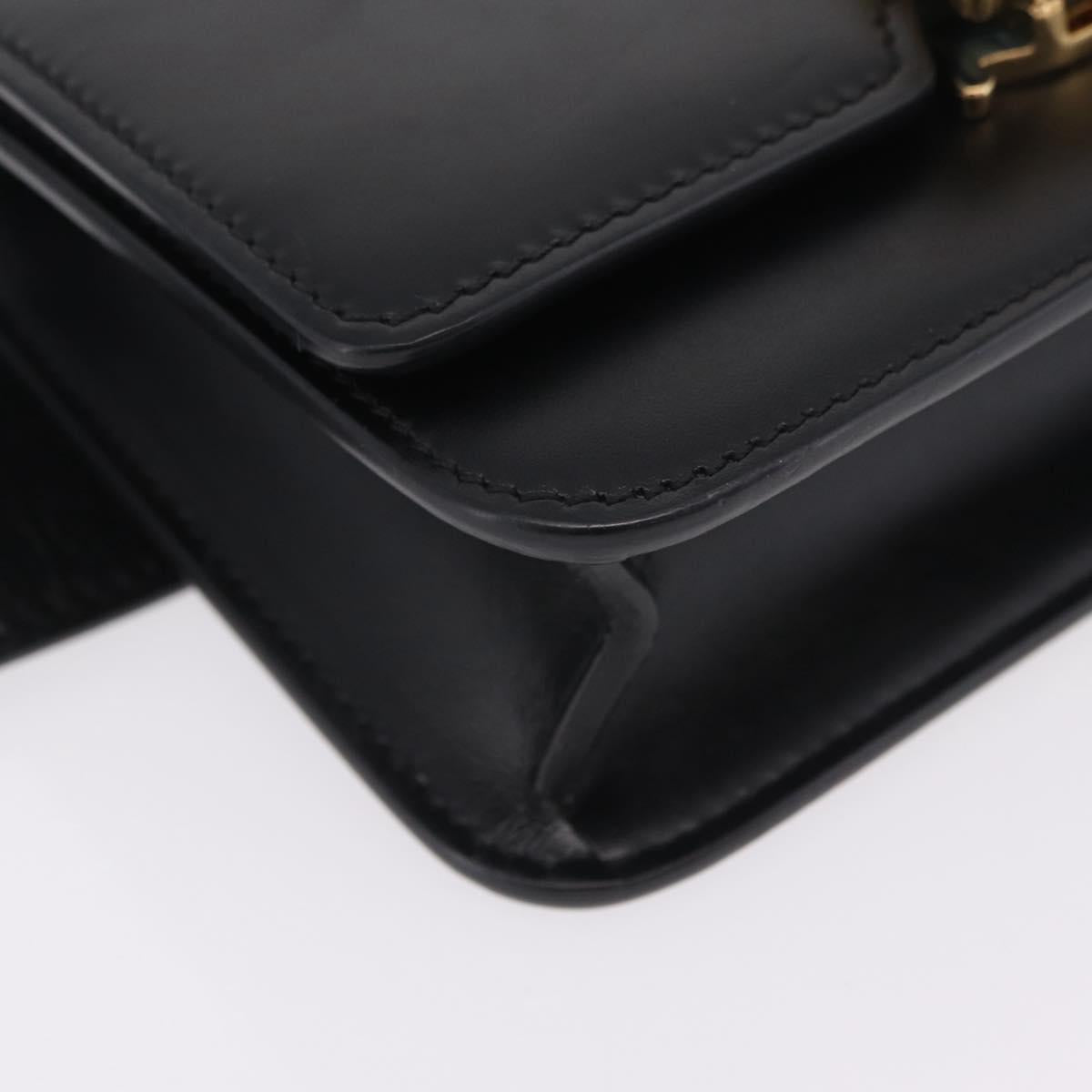 BURBERRY Shoulder Bag Leather Black Gold Tone Auth ka6426V