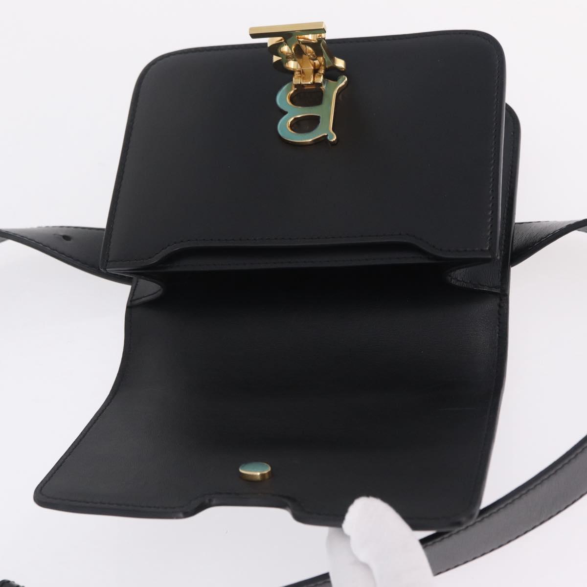 BURBERRY Shoulder Bag Leather Black Gold Tone Auth ka6426V
