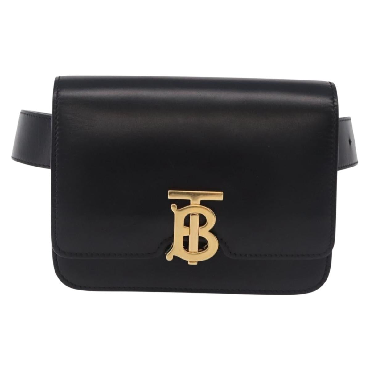 BURBERRY Shoulder Bag Leather Black Gold Tone Auth ka6426V