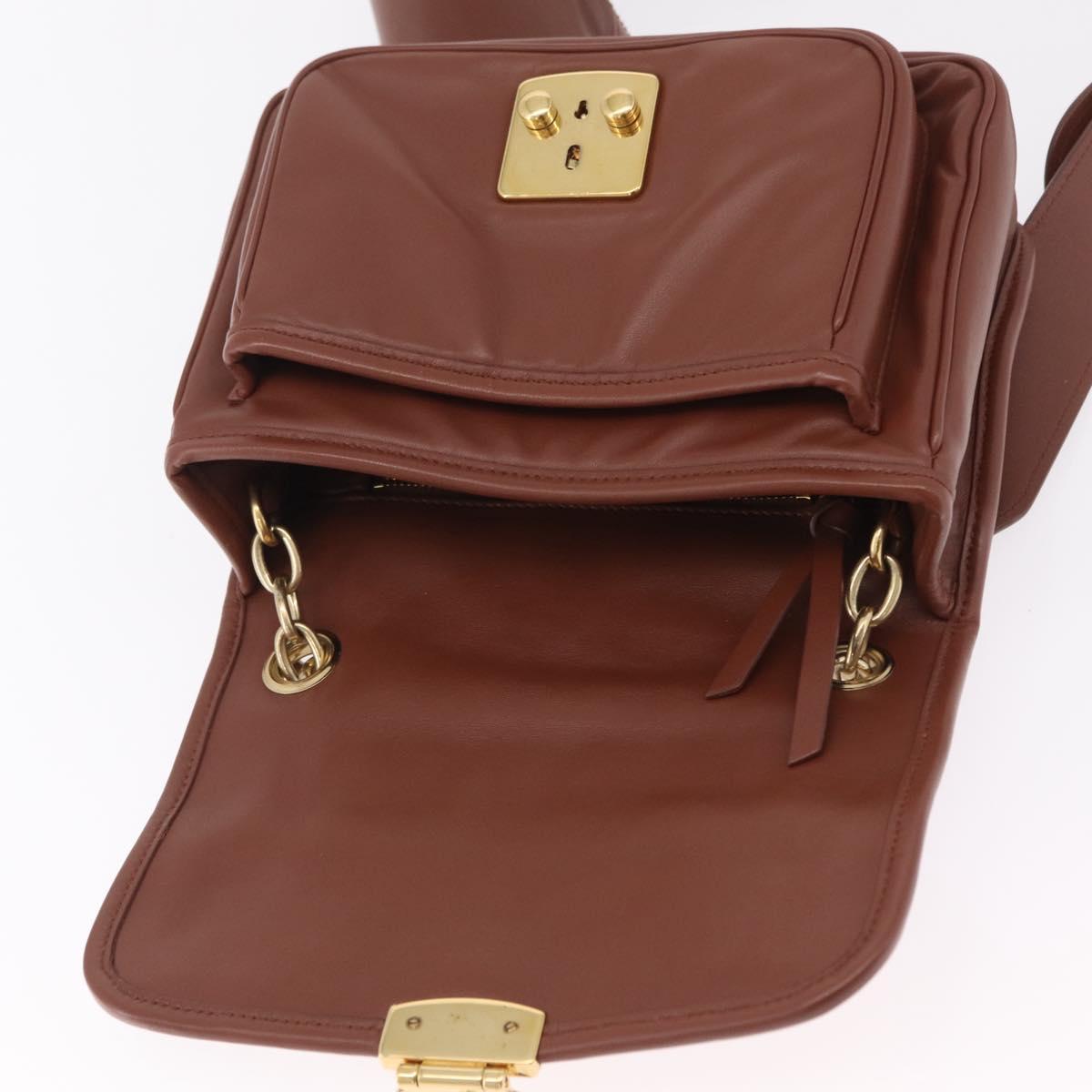 Miu Miu Matelasse Shoulder Bag Leather Brown Gold Tone Auth ka6427M