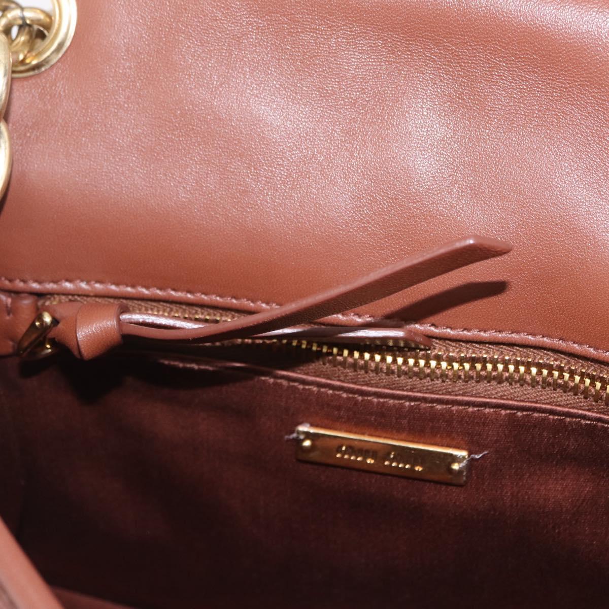 Miu Miu Matelasse Shoulder Bag Leather Brown Gold Tone Auth ka6427M