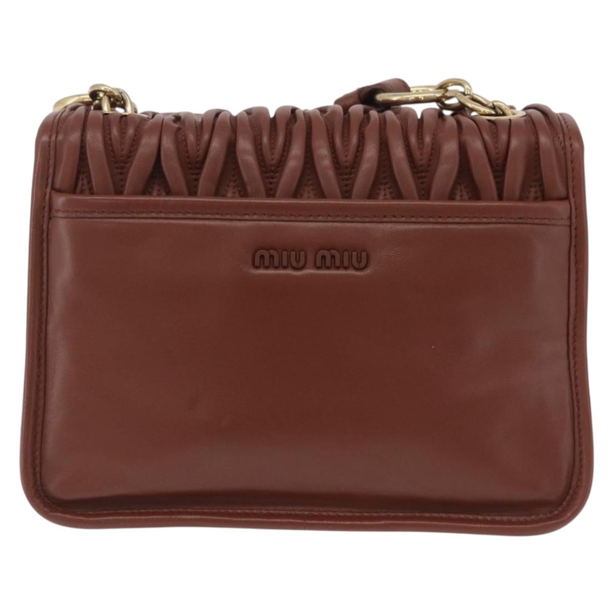 Miu Miu Matelasse Shoulder Bag Leather Brown Gold Tone Auth ka6427M