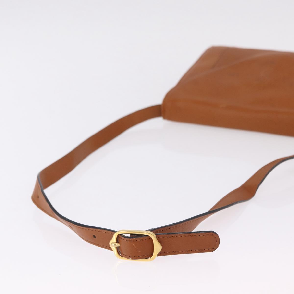Saint Laurent Shoulder Bag Leather Brown Gold Tone Auth ka6428A