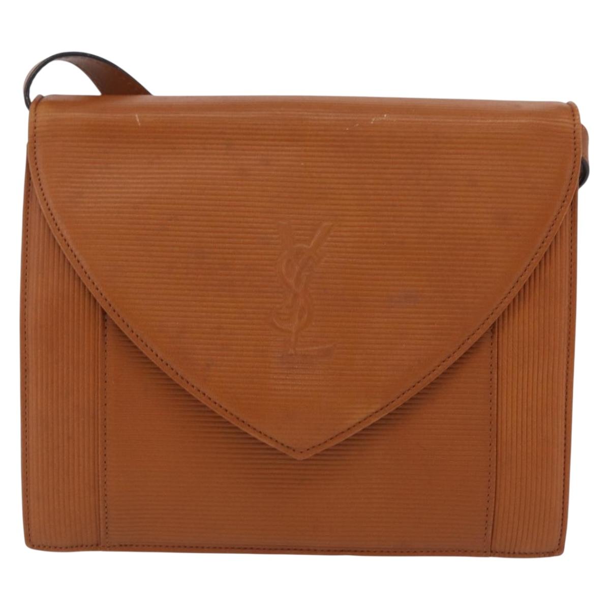 Saint Laurent Shoulder Bag Leather Brown Gold Tone Auth ka6428A
