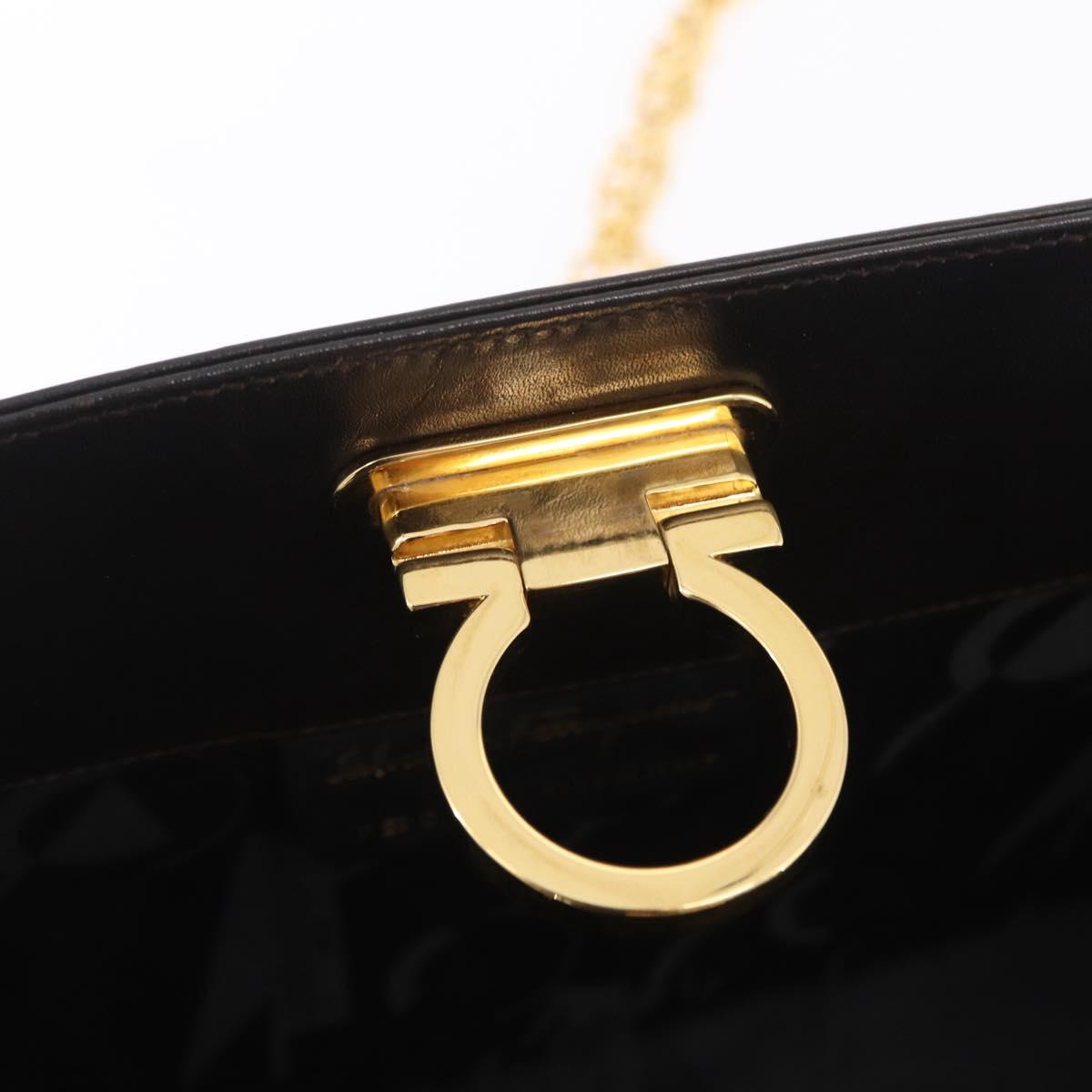 Salvatore Ferragamo Gancini Chain Shoulder Bag Leather Brown Gold Auth ka6429A