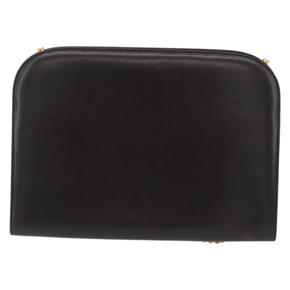 Salvatore Ferragamo Gancini Chain Shoulder Bag Leather Brown Gold Auth ka6429A