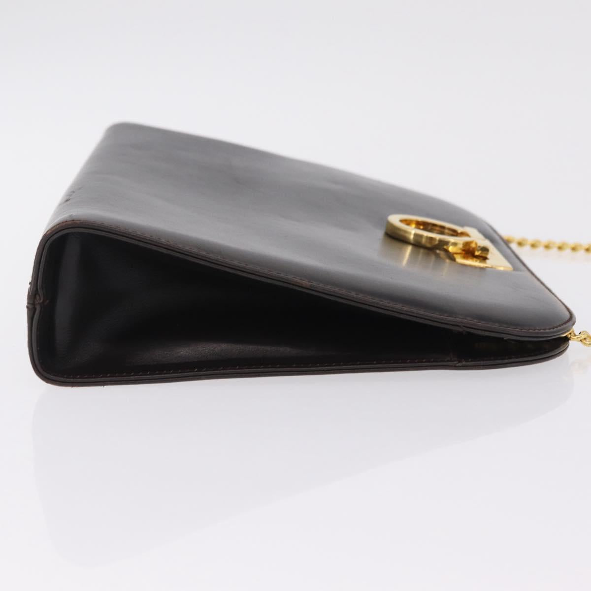 Salvatore Ferragamo Gancini Chain Shoulder Bag Leather Brown Gold Auth ka6429A